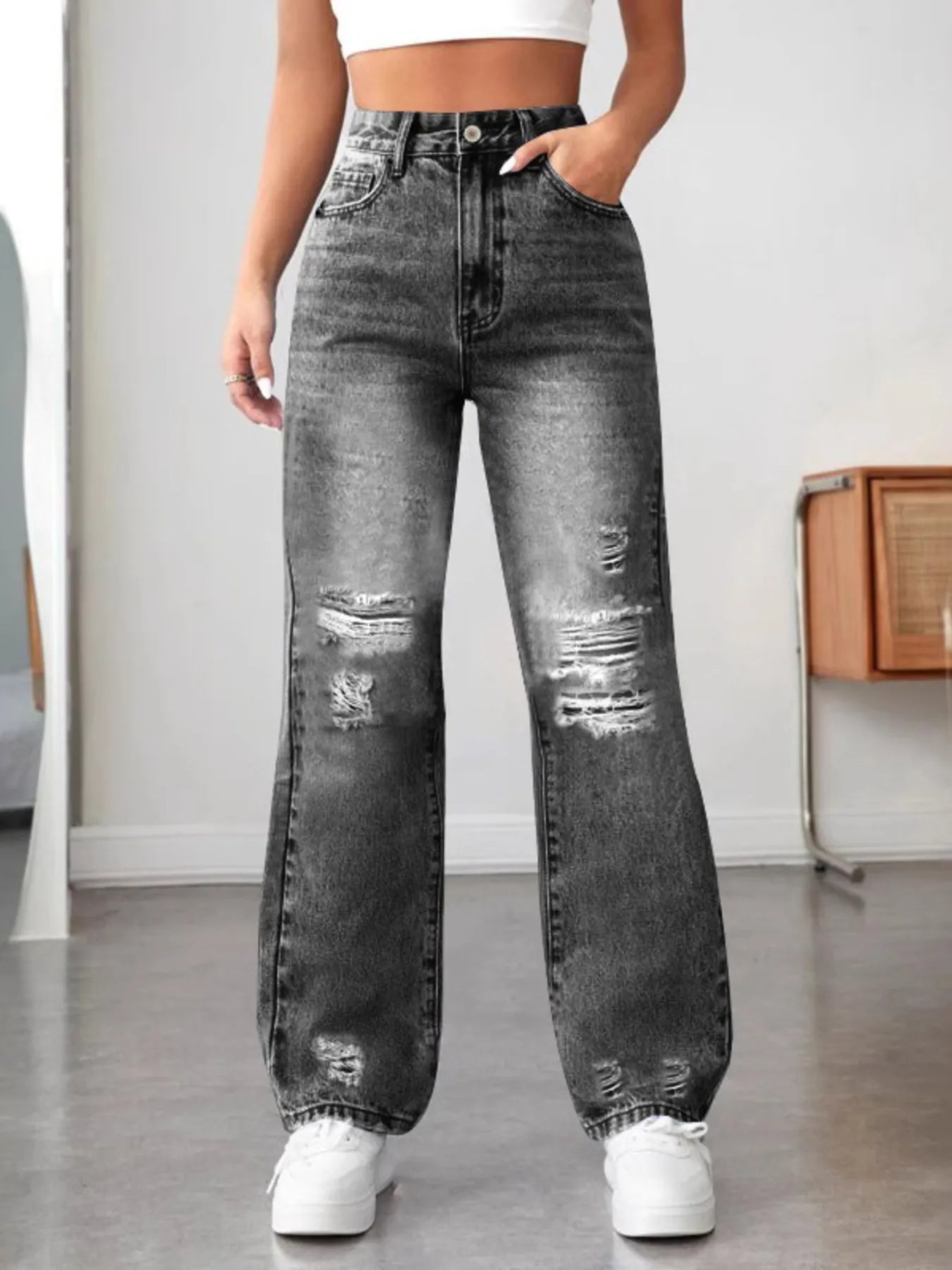 Distressed High Waisted Jeans - Jeans Junction Online
