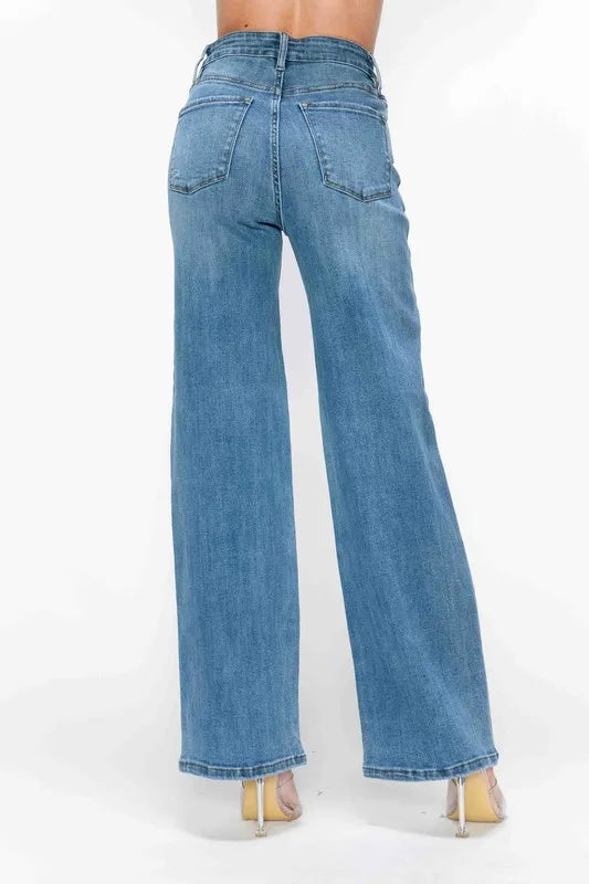 bytos Full Size High Rise Wide Leg Jeans with Pockets - Jeans Junction Online