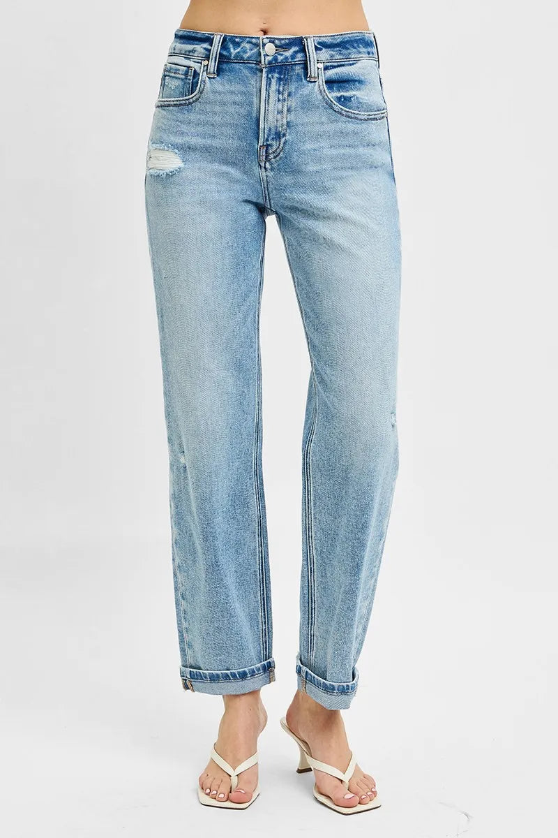 RISEN Full Size High Rise Ankle Boyfriend Distressed Jeans Plus Size - Jeans Junction Online
