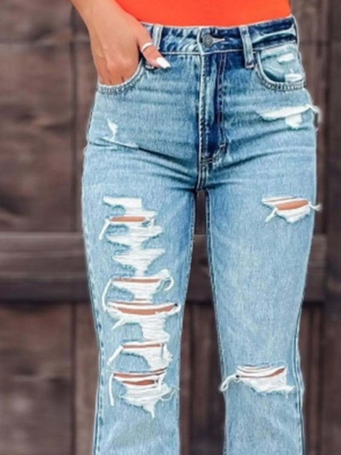 Distressed Slit Bootcut Jeans - Jeans Junction Online