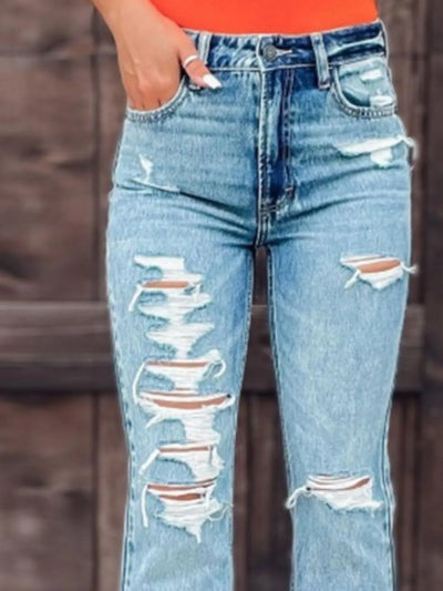 Distressed Slit Bootcut Jeans - Jeans Junction Online