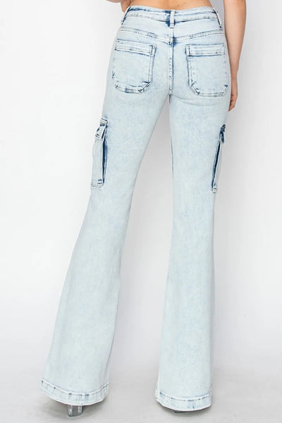 RISEN Full Size High Rise Cargo Flare Jeans - Jeans Junction Online