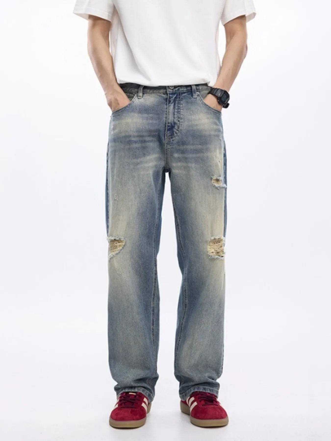 Men's Distressed Wide-Leg Relaxed Fit Jeans - Jeans Junction Online