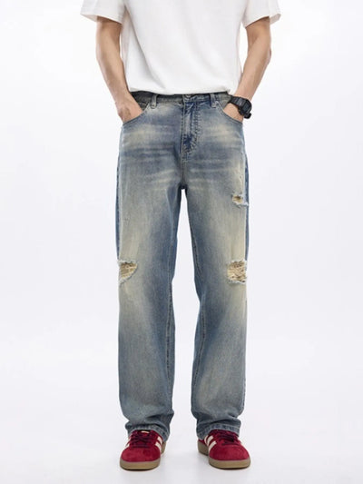 Men's Distressed Wide-Leg Relaxed Fit Jeans - Jeans Junction Online