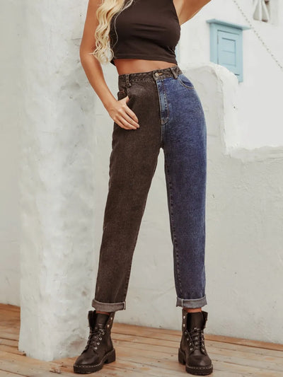 Two Tone Straight Leg Jeans - Jeans Junction Online