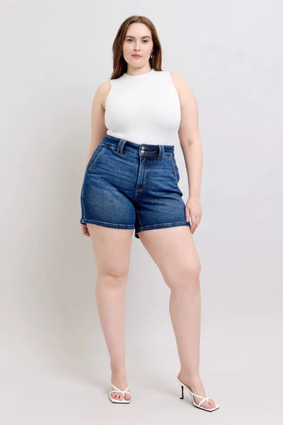 Judy Blue Full Size Double Button Waistband Denim Shorts Plus Size - Jeans Junction Online