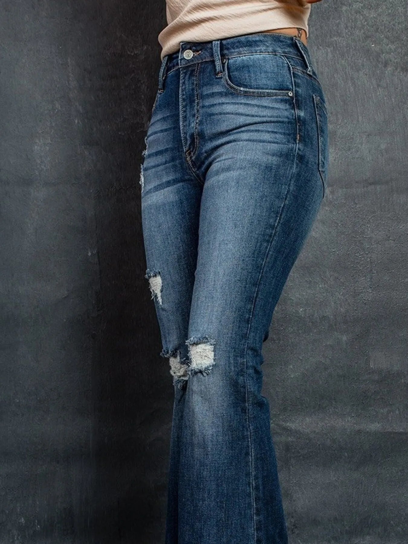 Distressed High-Waisted Flare Jeans - Jeans Junction Online