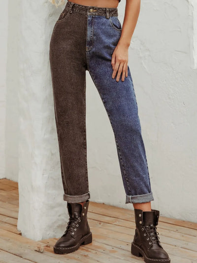 Two Tone Straight Leg Jeans - Jeans Junction Online