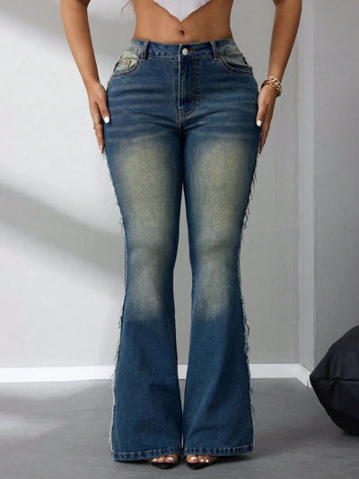 Side Raw Hem Flare Jeans - Jeans Junction Online