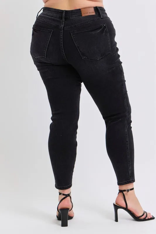 Judy Blue Full Size Mid Rise Tummy Control Skinny Jeans Plus Size - Jeans Junction Online