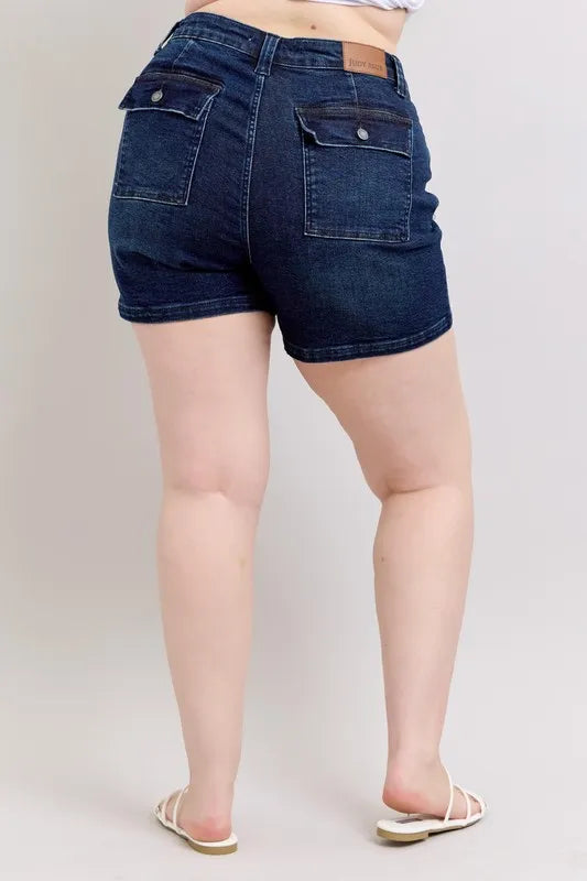 Judy Blue Plus Size High Waist Back Flap Pocket Denim Shorts - Jeans Junction Online