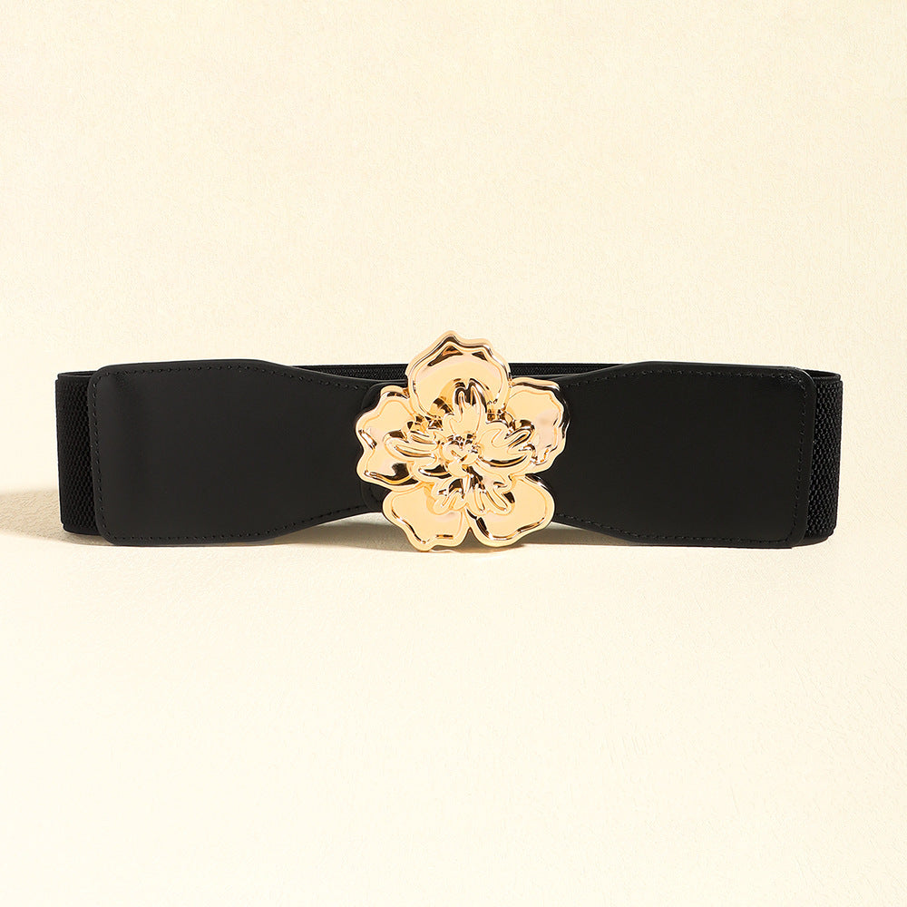 Flower Alloy Buckle Elastic Belt - Jeans Junction Online