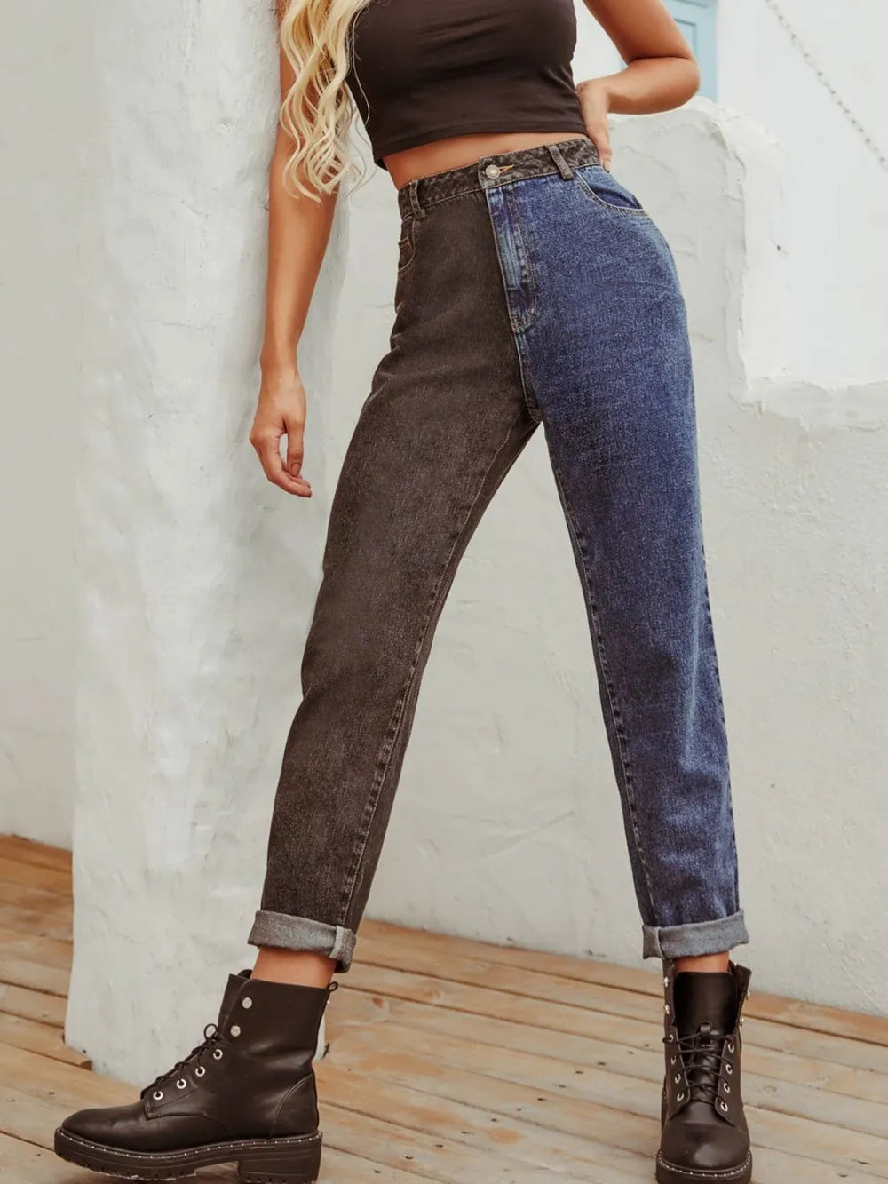 Two Tone Straight Leg Jeans - Jeans Junction Online