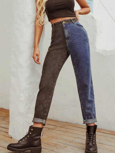 Two Tone Straight Leg Jeans - Jeans Junction Online