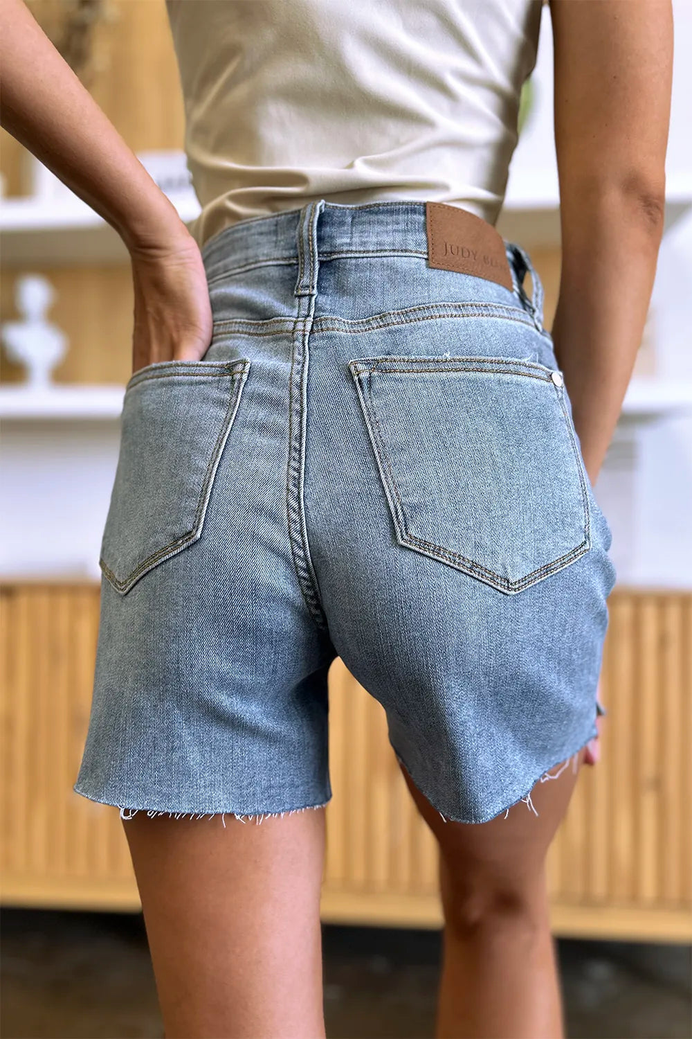 Judy Blue Full Size High Waist Raw Hem Denim Shorts - Jeans Junction Online