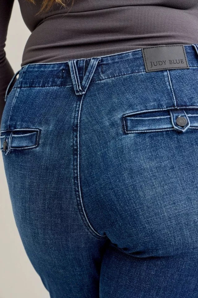 Judy Blue Full Size Mid Rise Bootcut Jeans with Welt Pockets Plus Size - Jeans Junction Online
