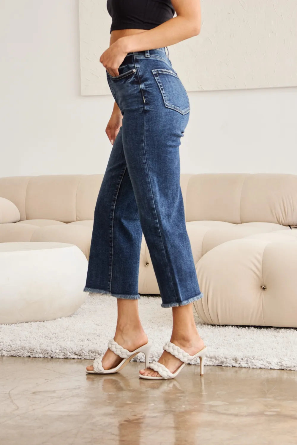 RFM Full Size Tummy Control High Waist Raw Hem Jeans - Jeans Junction Online