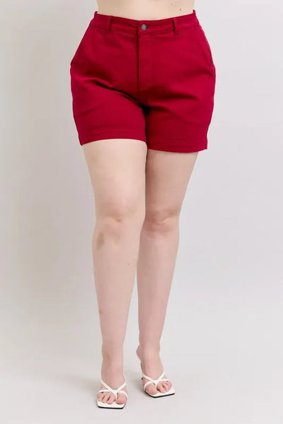 Judy Blue Plus Size High Waist Tummy Control Garment Dyed Heart Shaped Denim Shorts - Jeans Junction Online