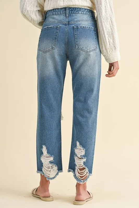 Annie Wear Distressed Raw Hem Cropped Jeans - Jeans Junction Online