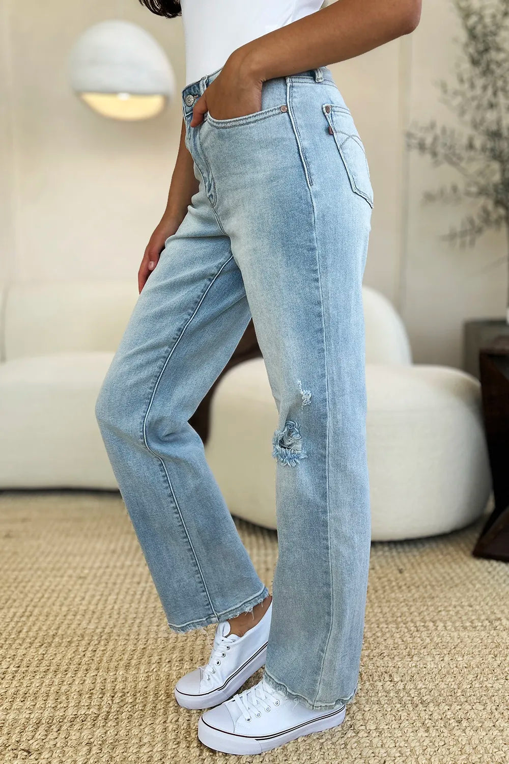 Judy Blue Full Size High Waist Distressed Straight Jeans - Jeans Junction Online