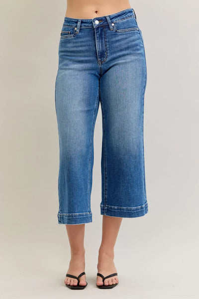 Judy Blue Mid Rise Crop Wide Leg Jeans - Jeans Junction Online