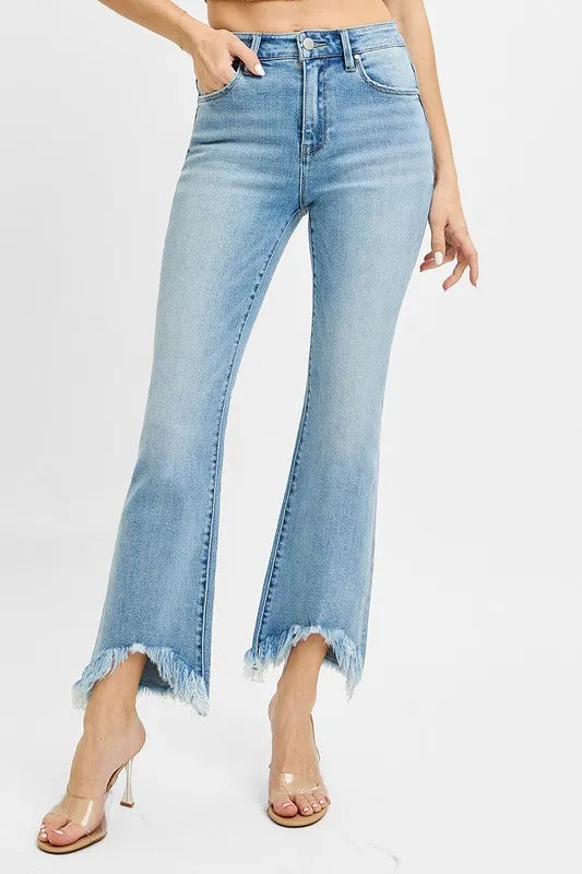 RISEN Full Size High Rise Crop Bootcut Fray Hem Jeans Plus Size - Jeans Junction Online