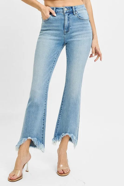 RISEN Full Size High Rise Crop Bootcut Fray Hem Jeans Plus Size - Jeans Junction Online