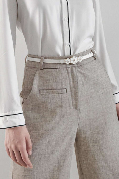 Flower Decor Skinny PU Belt - Jeans Junction Online