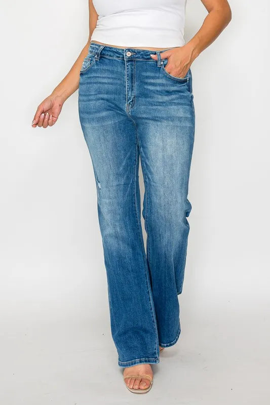 bytos Full Size Distressed High Rise Jeans with Pockets - Jeans Junction Online