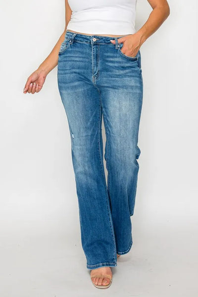 bytos Full Size Distressed High Rise Jeans with Pockets - Jeans Junction Online