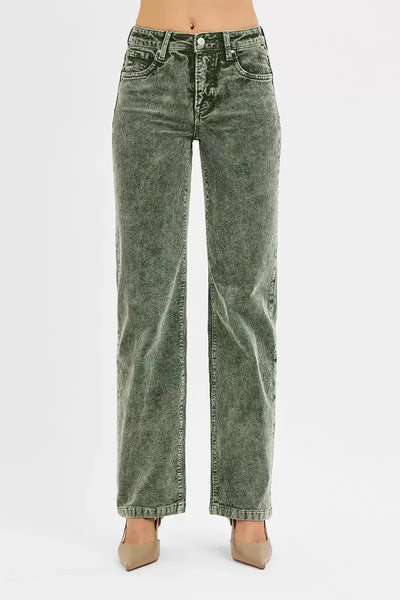 RISEN Tummy Control Mid Rise Straight Leg Corduroy Pants - Jeans Junction Online