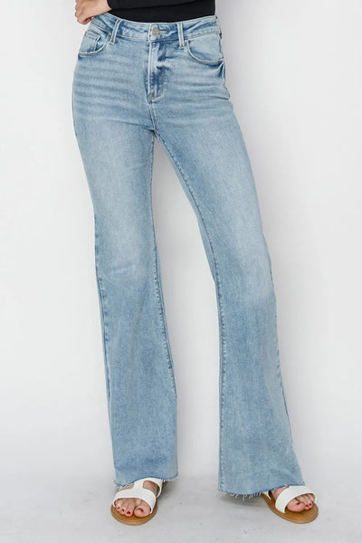 RISEN Full Size High Rise Raw Cut Hem Bootcut Jeans - Jeans Junction Online