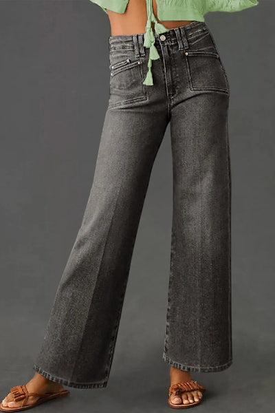 High-Waisted Wide-Leg Vintage Wash Jeans - Jeans Junction Online
