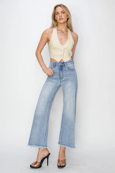 RISEN High Rise Crop Wide Fray Hem Jeans - Jeans Junction Online