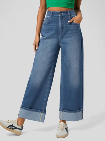 High Rise Rolled Straight Leg Jeans - Jeans Junction Online