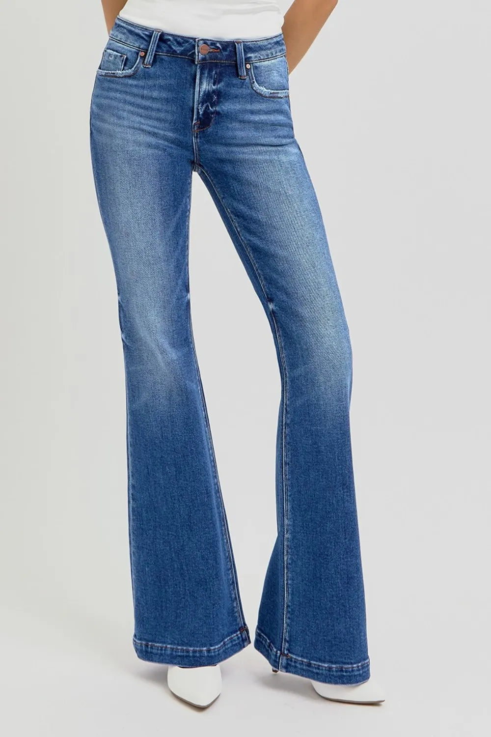 RISEN Full Size Low Rise Flare Jeans with Pockets - Jeans Junction Online