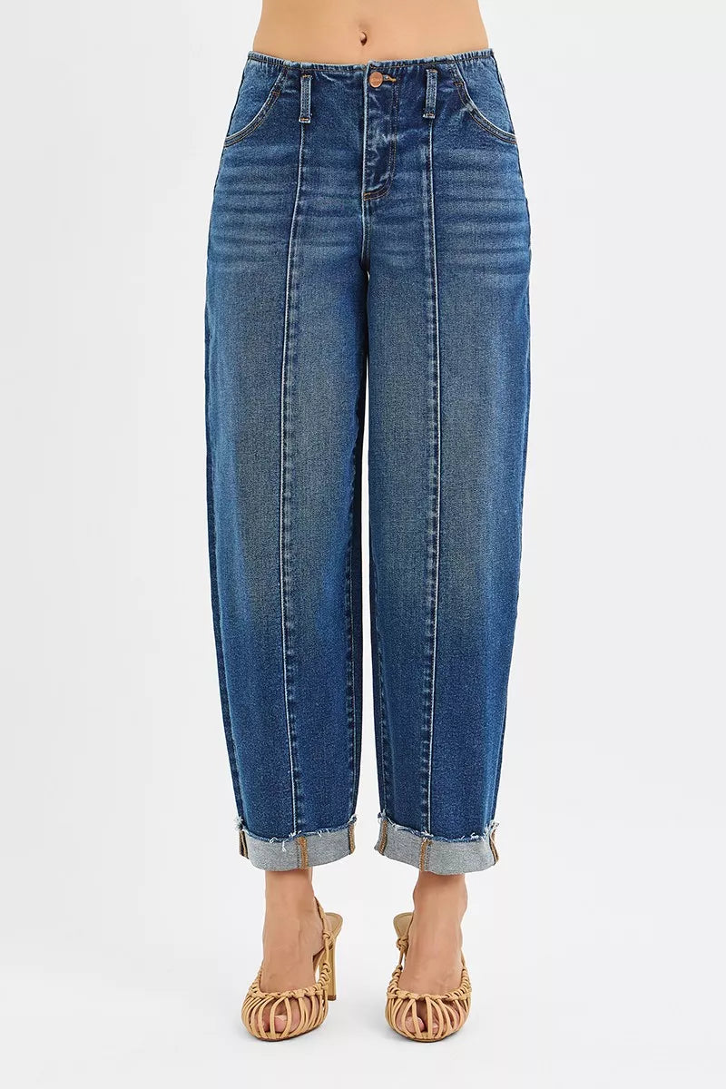 RISEN High Rise Fit Barrel Cuffed Jeans - Jeans Junction Online