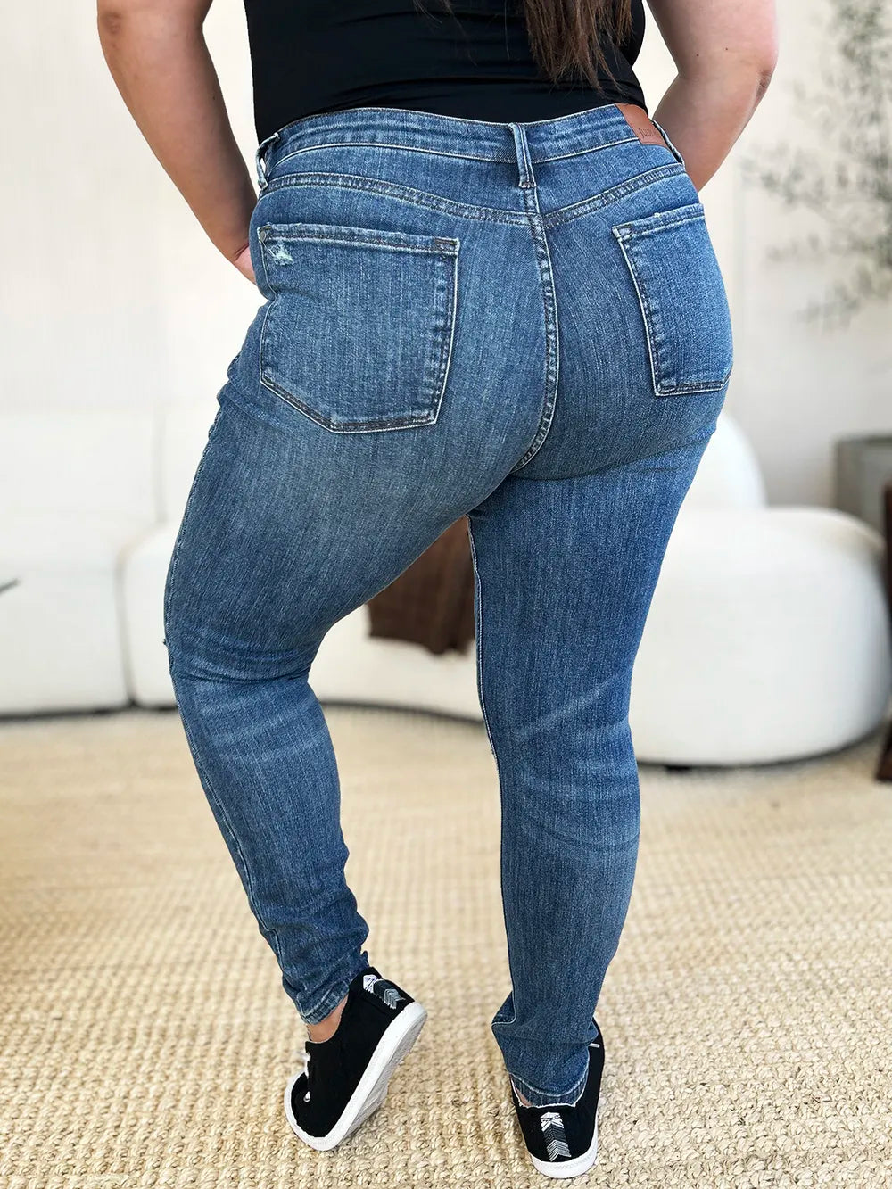Judy Blue Full Size Mid Waist Distressed Slim Jeans - Jeans Junction Online