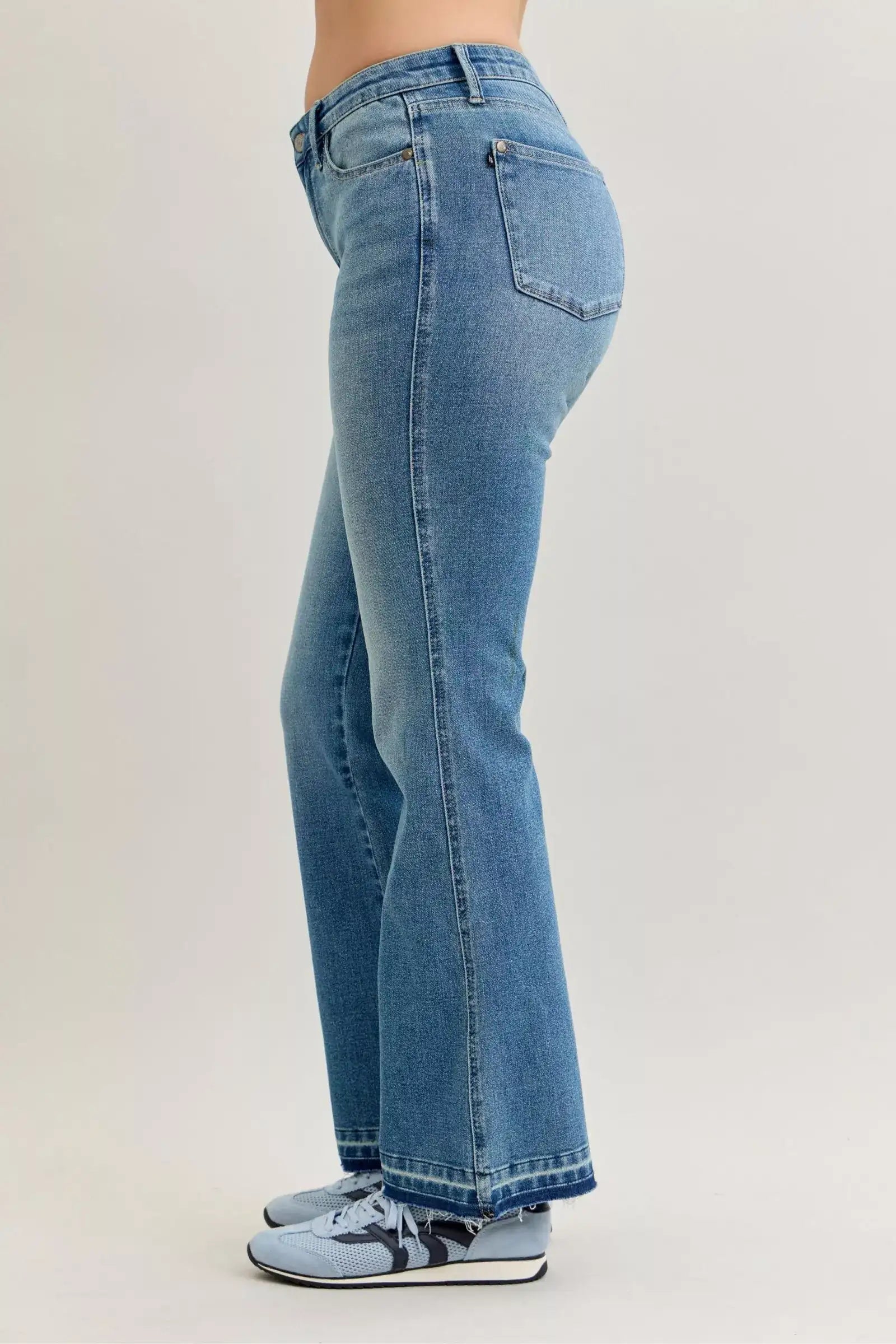 Judy Blue Full Size Mid Rise Slim Bootcut Tummy Control Release Hem Jeans Plus Size - Jeans Junction Online