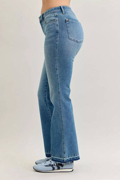 Judy Blue Full Size Mid Rise Slim Bootcut Tummy Control Release Hem Jeans Plus Size - Jeans Junction Online