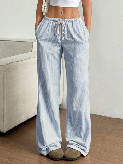 Drawstring Striped Wide Leg Pants - Jeans Junction Online