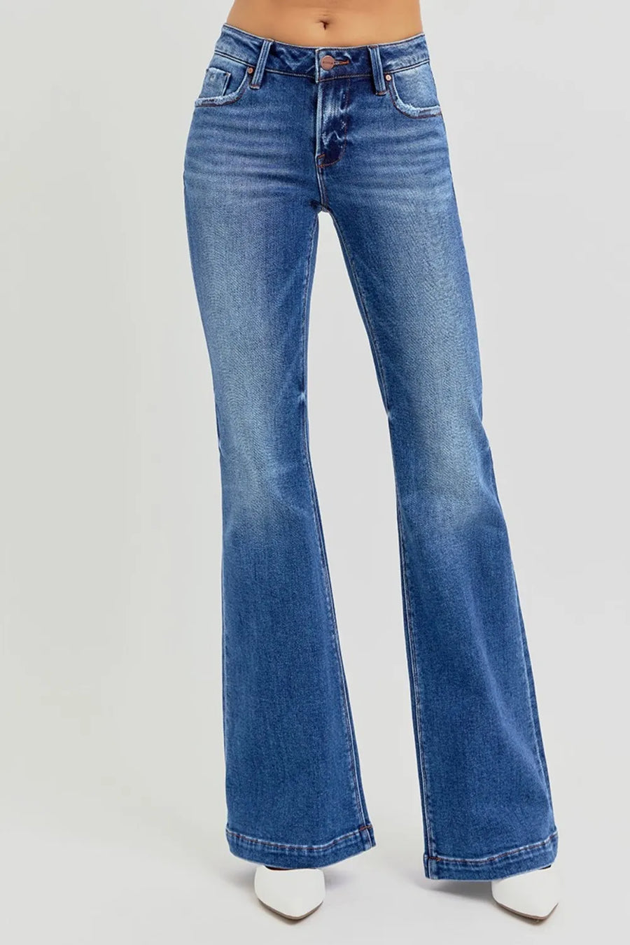 RISEN Full Size Low Rise Flare Jeans with Pockets - Jeans Junction Online 