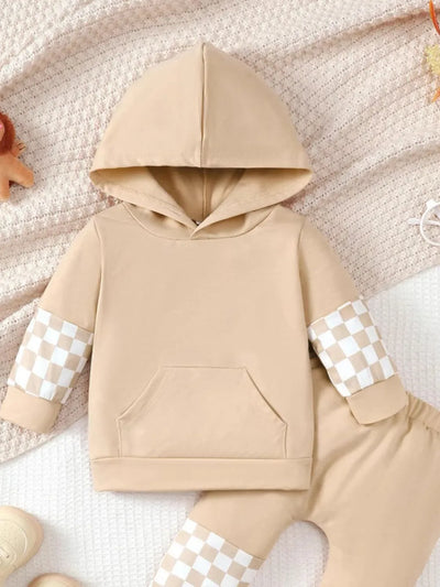 Checkered Long Sleeve Sweatshirt and Pants Set - Jeans Junction Online