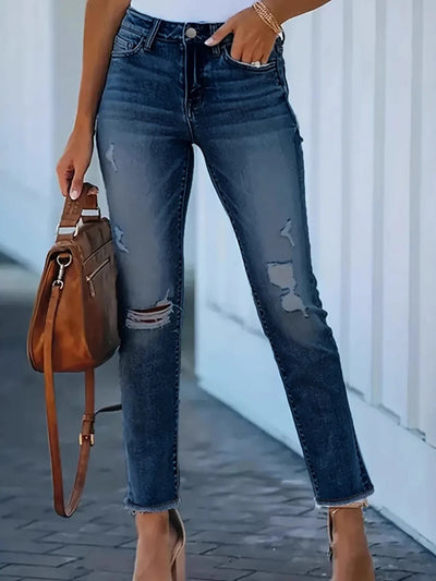 Distressed High-Waisted Skinny Jeans - Jeans Junction Online