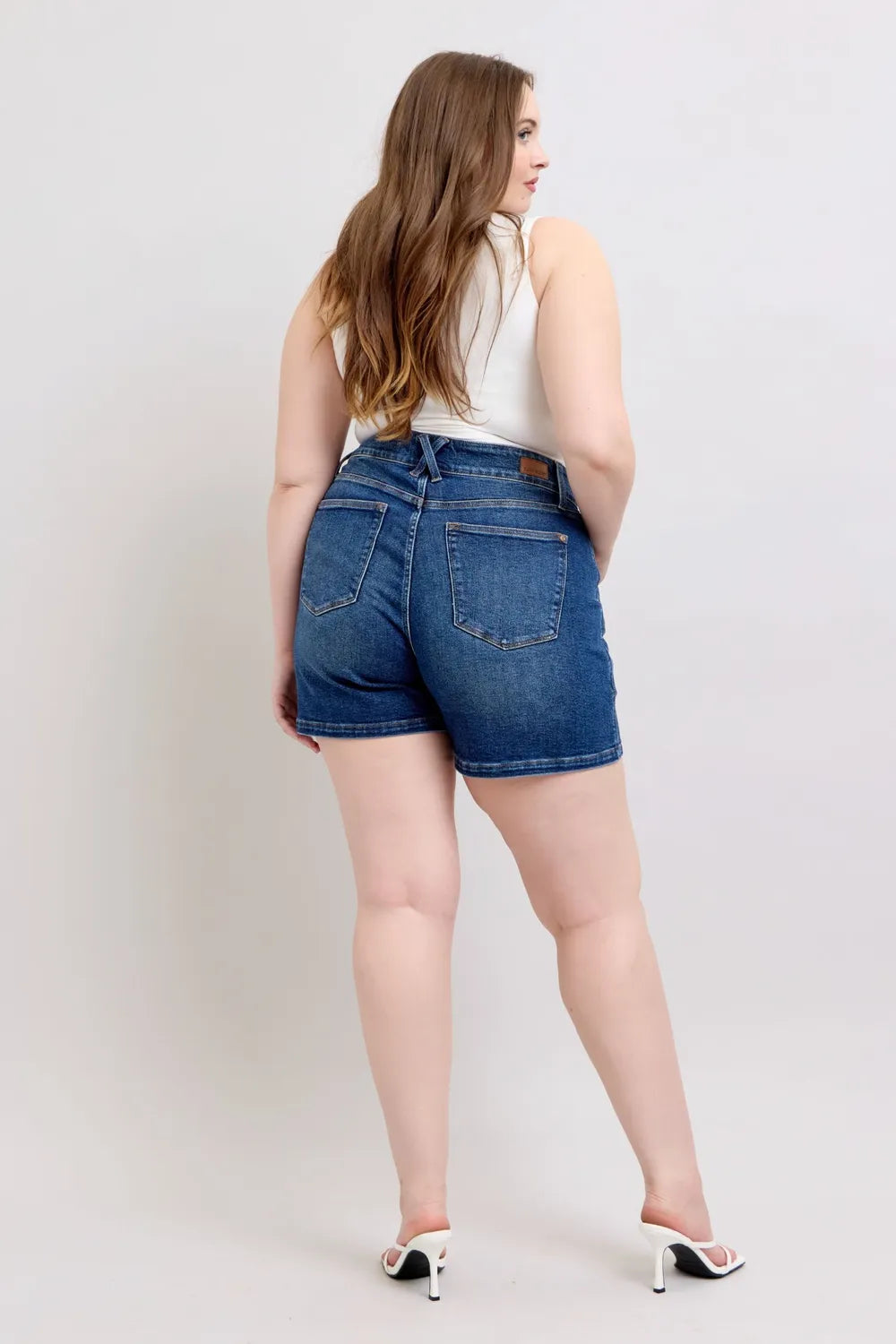 Judy Blue Full Size Double Button Waistband Denim Shorts Plus Size - Jeans Junction Online