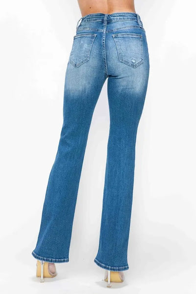 bytos Full Size Distressed High Rise Jeans with Pockets - Jeans Junction Online