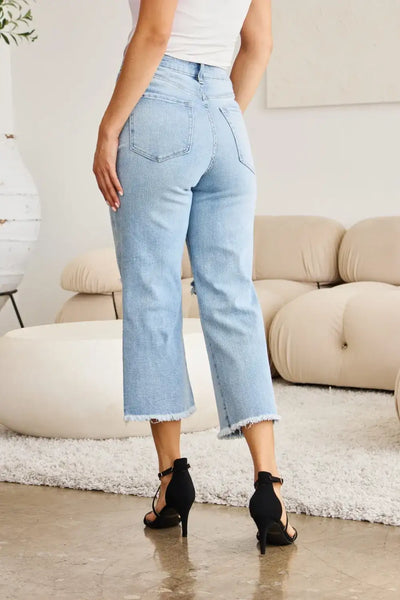 RFM Full Size Tummy Control High Waist Raw Hem Distressed Jeans - Jeans Junction Online
