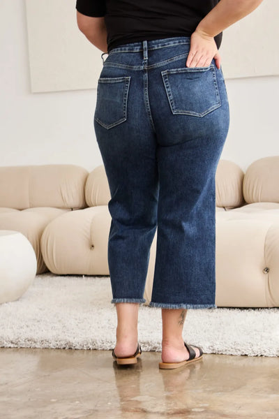 RFM Full Size Tummy Control High Waist Raw Hem Jeans - Jeans Junction Online