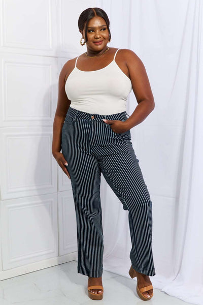 Judy Blue Cassidy Full Size High Waisted Tummy Control Striped Straight Jeans - Jeans Junction Online
