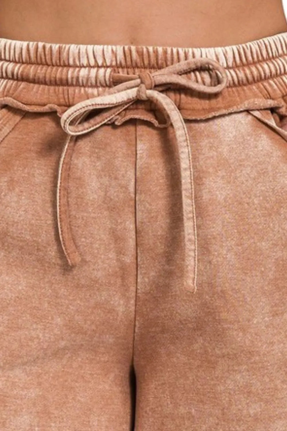 Zenana Acid Wash Fleece Drawstring Shorts With Pockets - Jeans Junction Online